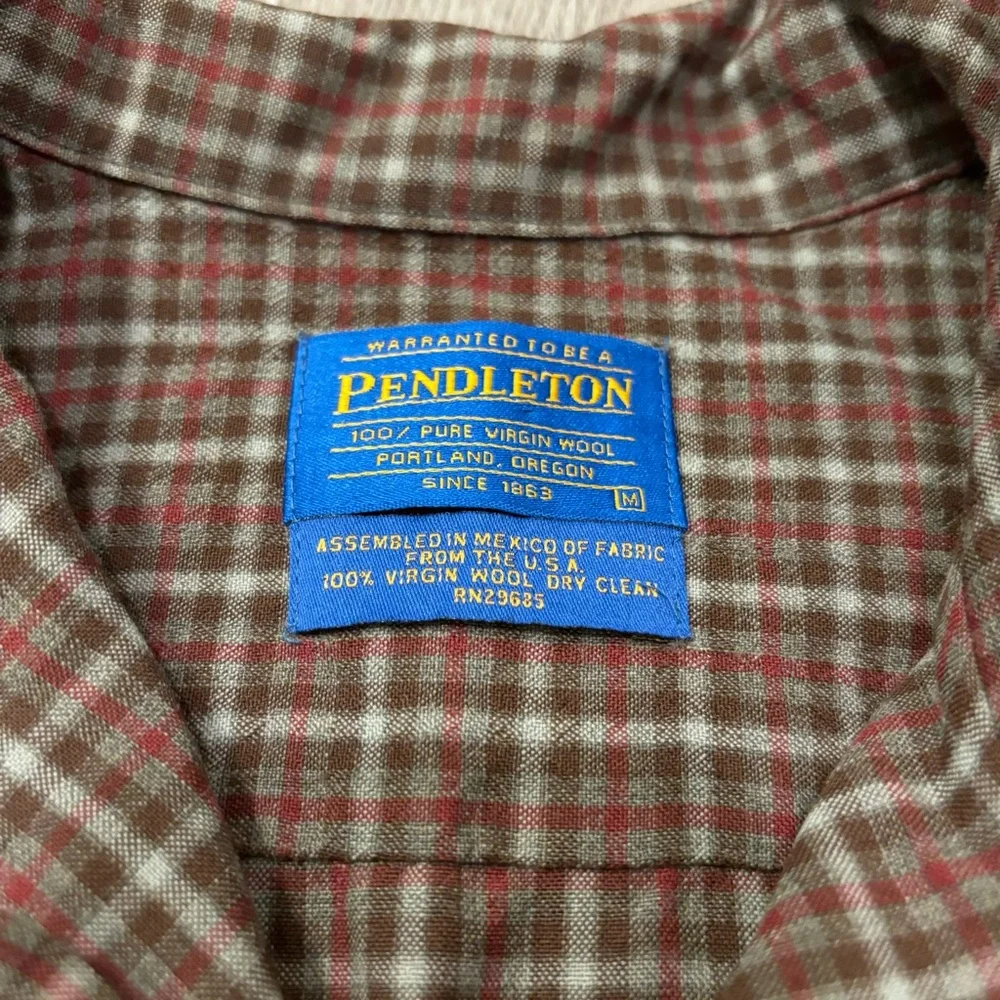 Pendleton 100% Wool Button Down‎ Shirt Tartan Plaid Brown/Red Men’s Medium - Picture 3 of 6